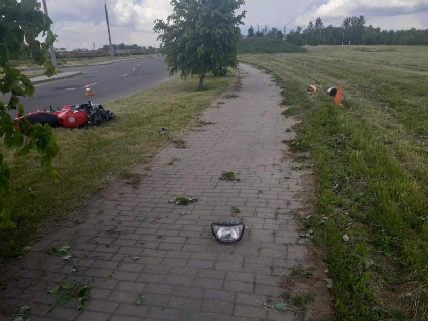Мотоцикл в Бобруйске врезался в дерево — водитель и пассажирка получили травмы