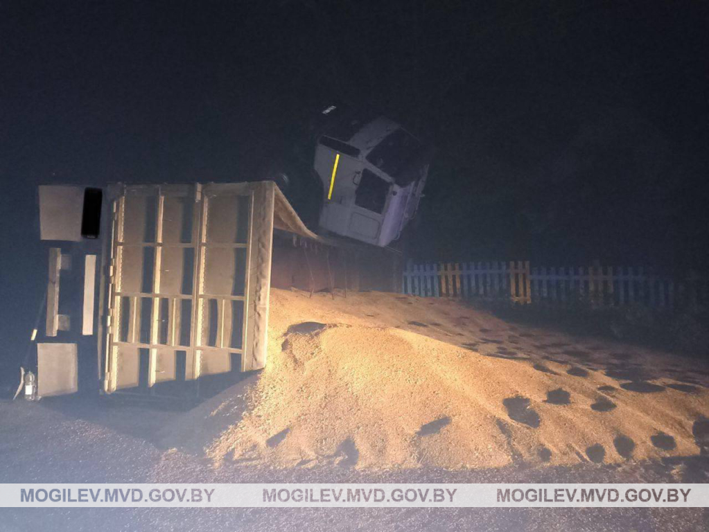 В Чаусском районе из-за невнимательности водителя на проезжую часть высыпалось более 26 тонн зерна