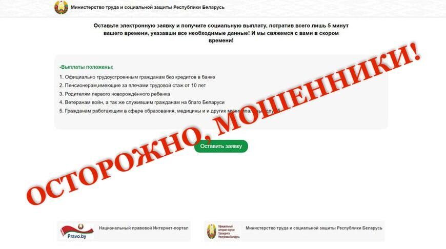 Осторожно, мошенники! В сети распространяются сайты-двойники Минтруда с обещанием соцвыплат