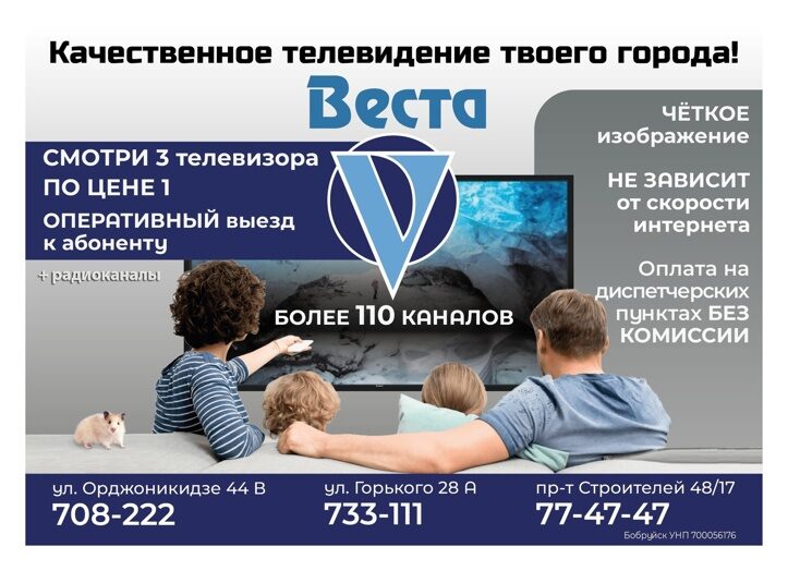 Сигнал принят. Кабельный оператор «Веста» настроит телевизоры бобруйчан бесплатно после проведенных технических работ
