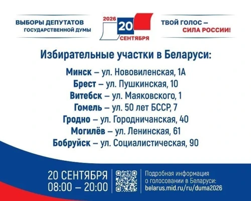 Граждане Российской Федерации смогут проголосовать на выборах в Государственную Думу на участках в Беларуси